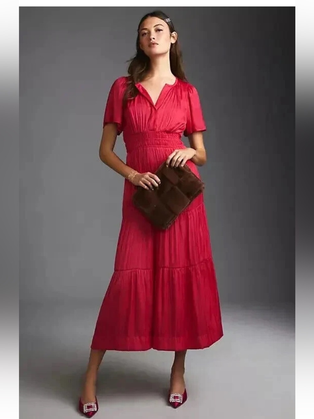 NWT Anthropologie size S The Somerset maxi dress in red/dark pink
